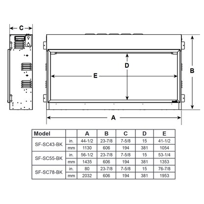 SimpliFire Scion 55 Inch Wall Mounted Electric Fireplace - SF-SC55-BK