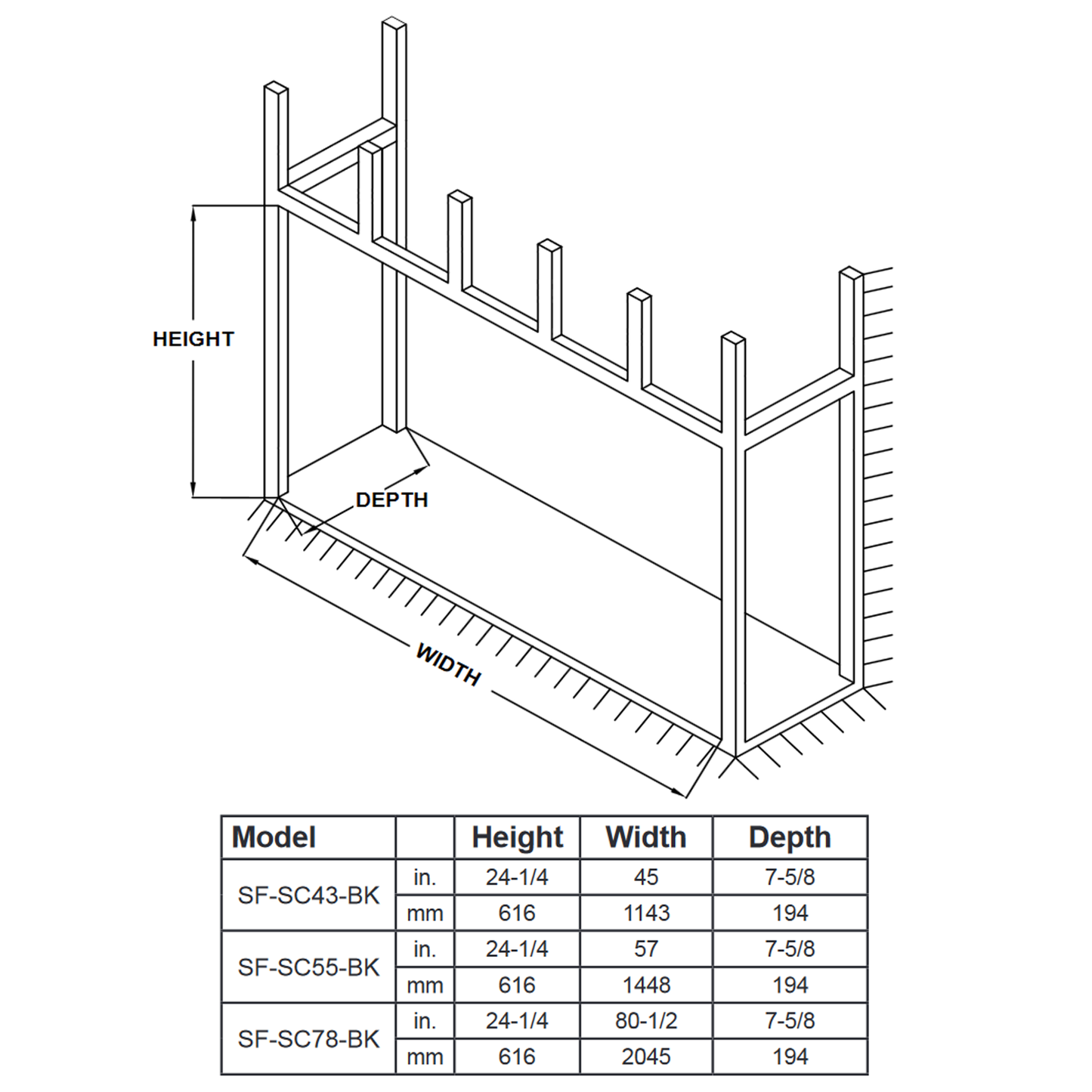 SimpliFire Scion 78 Inch Wall Mounted Electric Fireplace - SF-SC78-BK