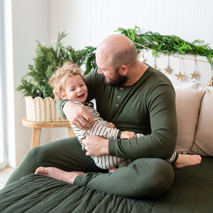 Ribbed Henley Set in Fir Stripe