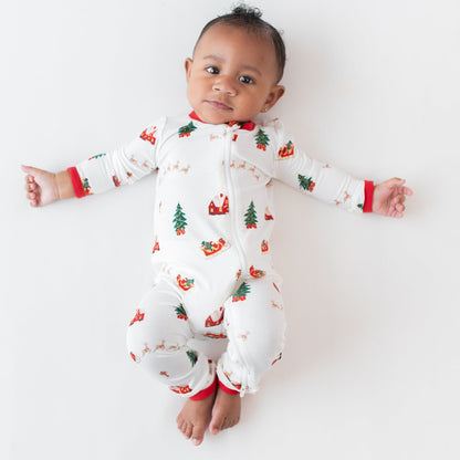 Zippered Romper in Santa Sleigh