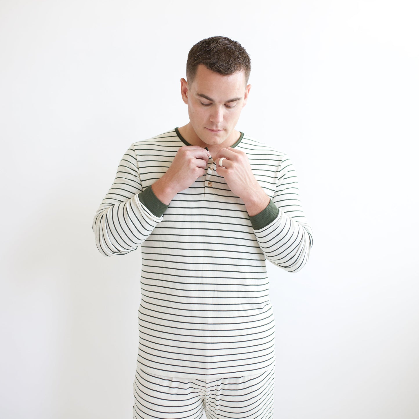 Men's Ribbed Henley Set in Fir Stripe