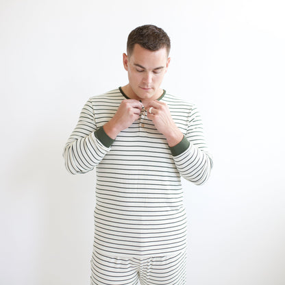 Men's Ribbed Henley Set in Fir Stripe