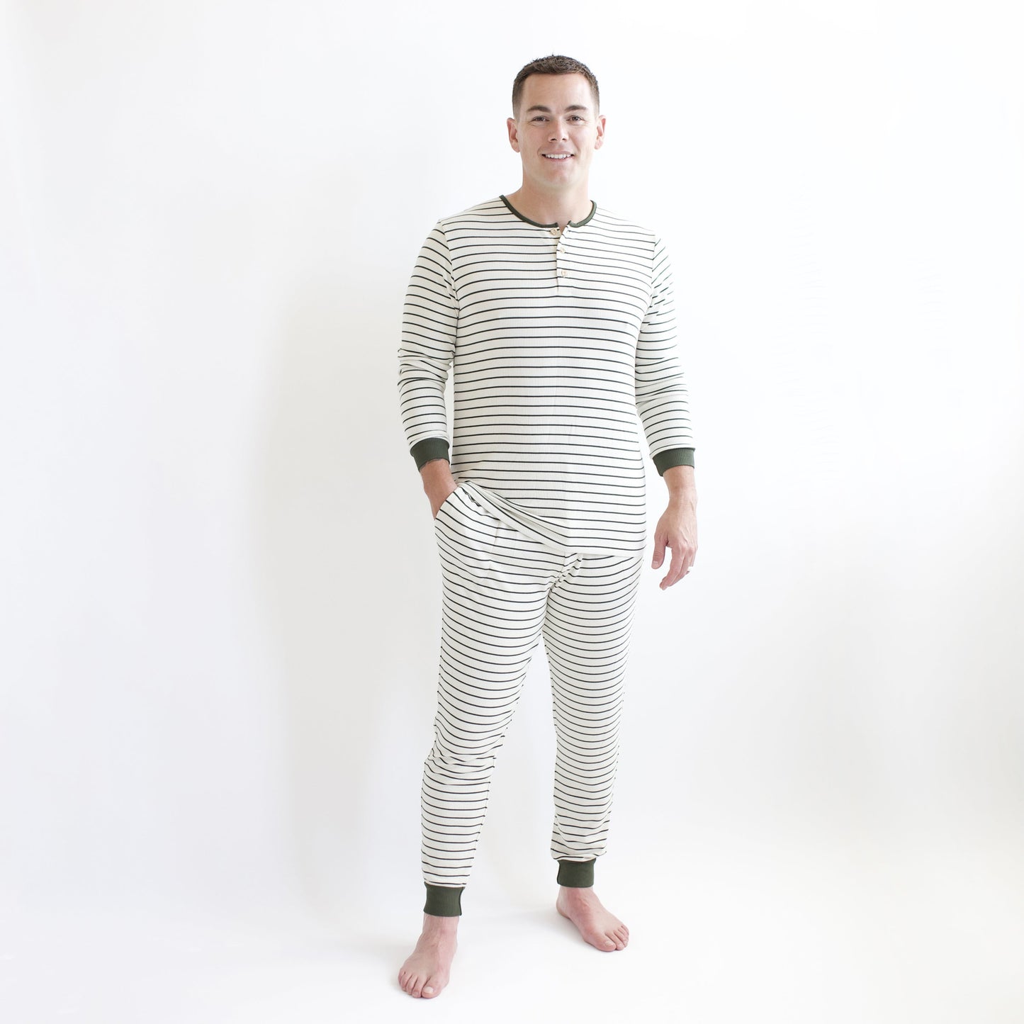 Men's Ribbed Henley Set in Fir Stripe