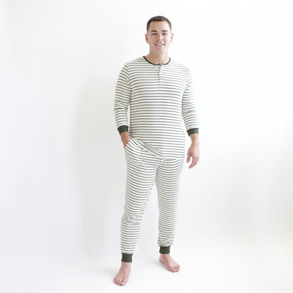 Men's Ribbed Henley Set in Fir Stripe