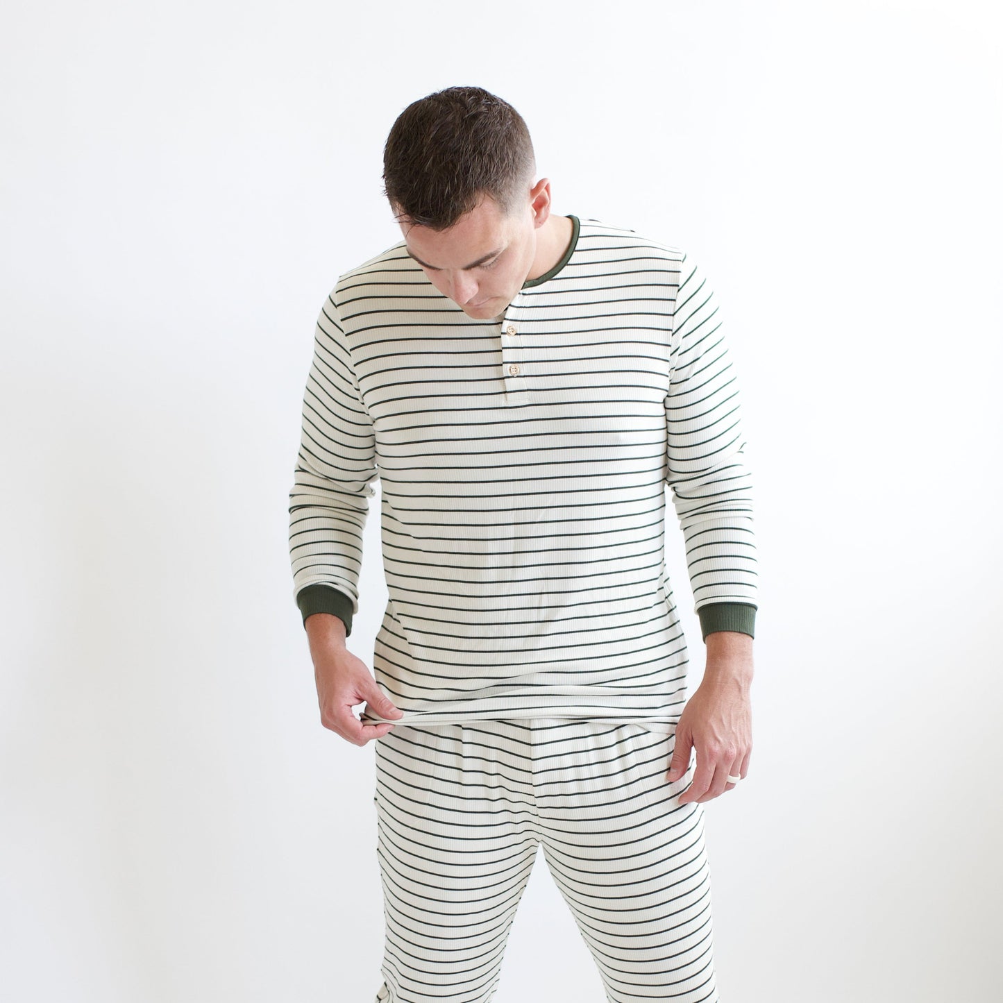 Men's Ribbed Henley Set in Fir Stripe