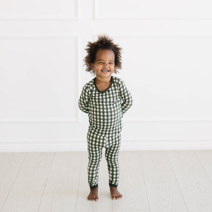 Long Sleeve Pajamas in Gingham Fir