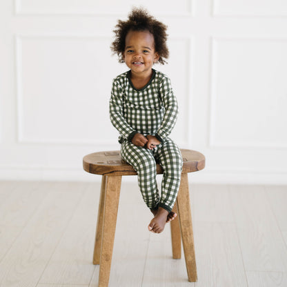 Long Sleeve Pajamas in Gingham Fir