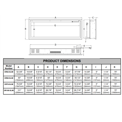 Modern Flames Orion 76 Inch Slim Series Electric Fireplace - OR76-SLIM